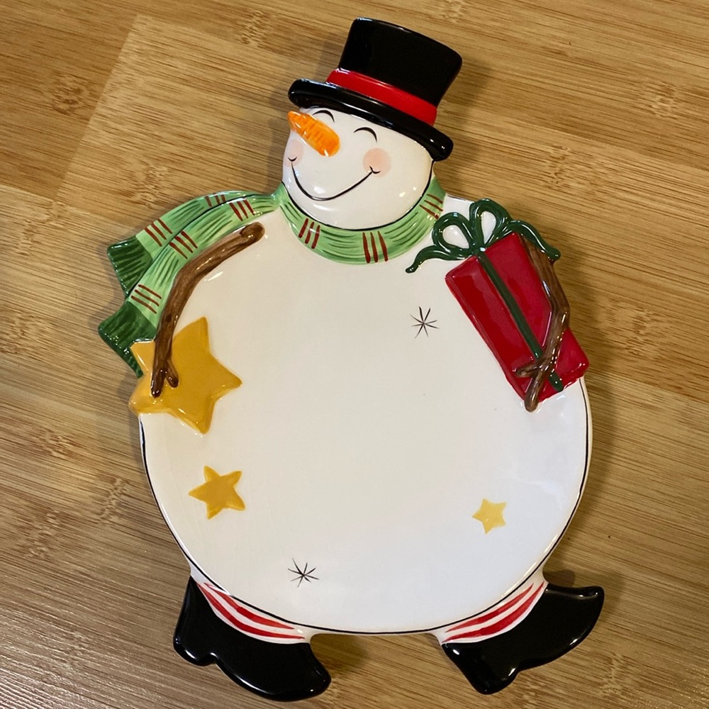 Fitz and Floyd Ceramic Snowman Plate or Wall Hanging
